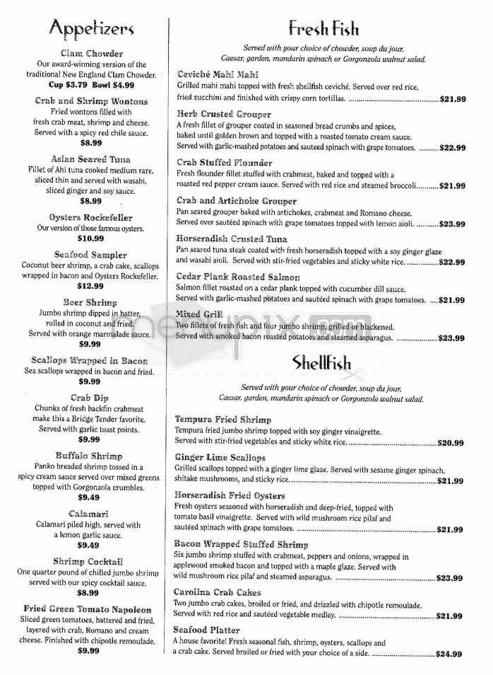 Bridge Tender - Wilmington, NC menu_pic