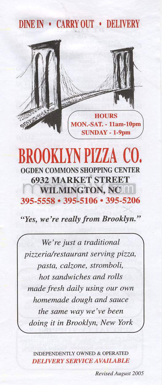 Brooklyn Pizza Co. - Wilmington, NC menu_pic