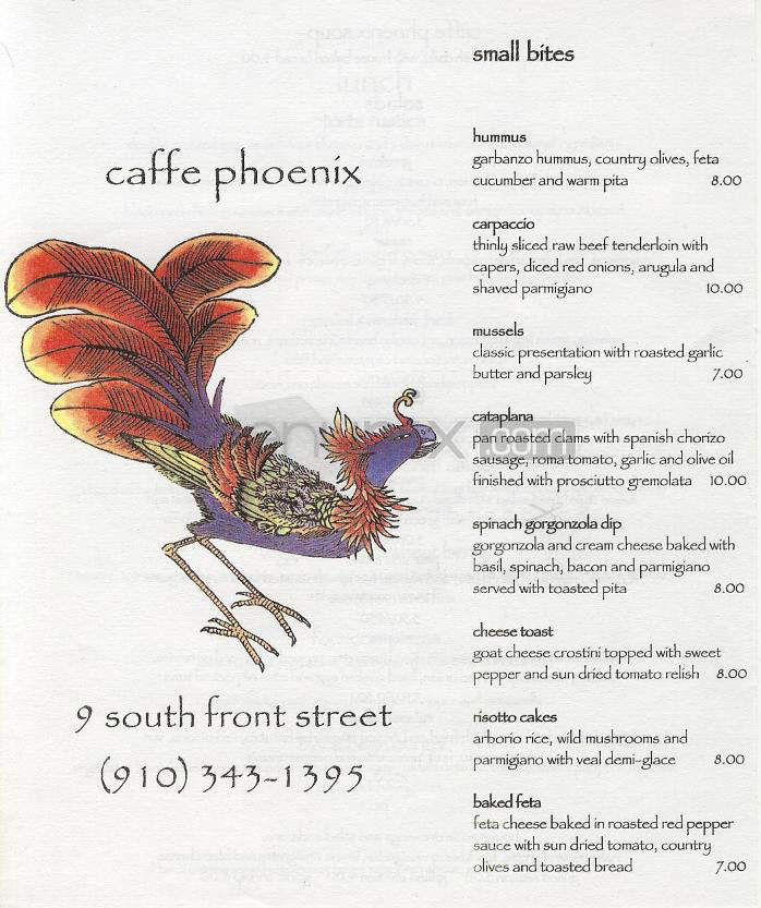 Caffe Phoenix - Wilmington, NC menu_pic