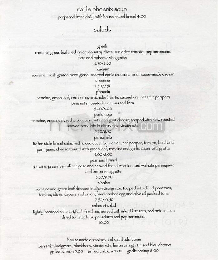 Caffe Phoenix - Wilmington, NC menu_pic