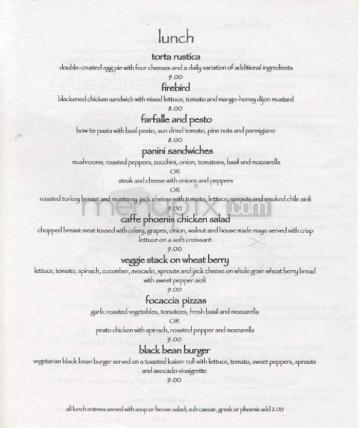 Caffe Phoenix - Wilmington, NC menu_pic