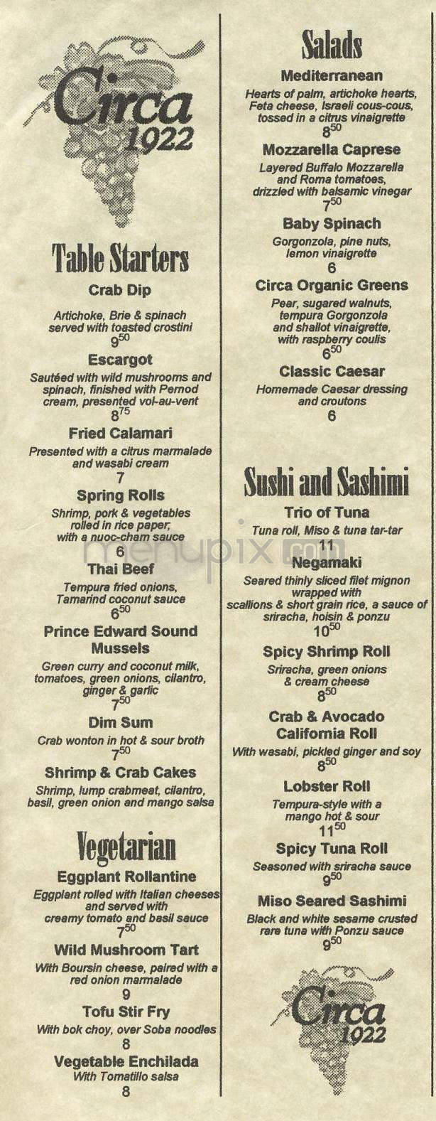 Circa 1922 - Wilmington, NC menu_pic