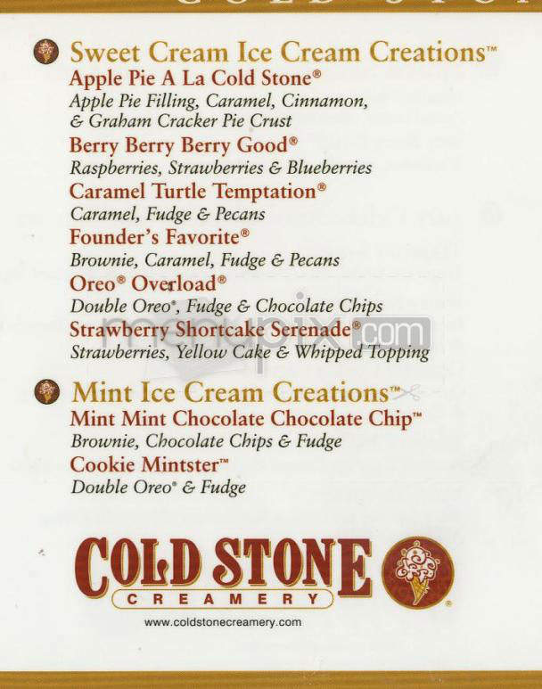 Cold Stone Creamery - Wilmington, NC menu_pic