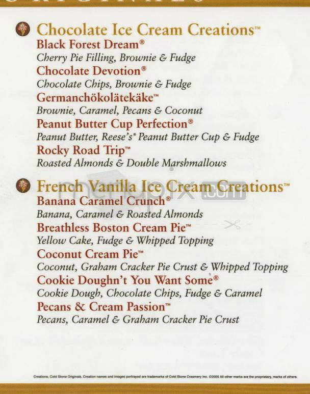 Cold Stone Creamery - Wilmington, NC menu_pic