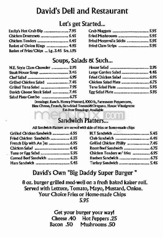David's Deli & Restaurant - Wilmington, NC menu_pic