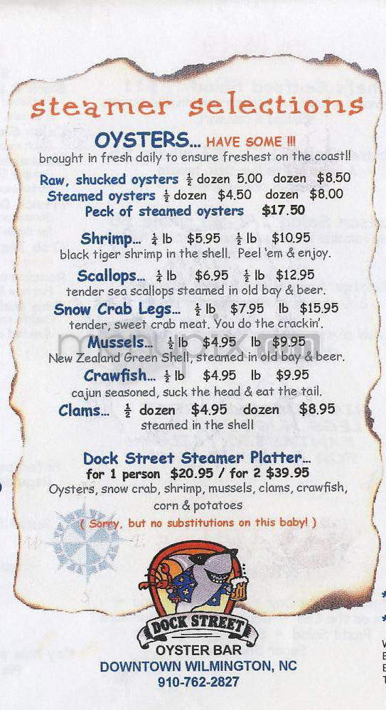 Dock Street Oyster Bar - Wilmington, NC menu_pic