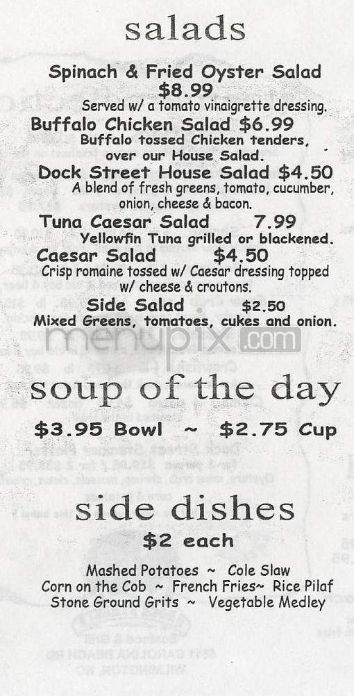 Dock Street Seafood & Grill - Wilmington, NC menu_pic