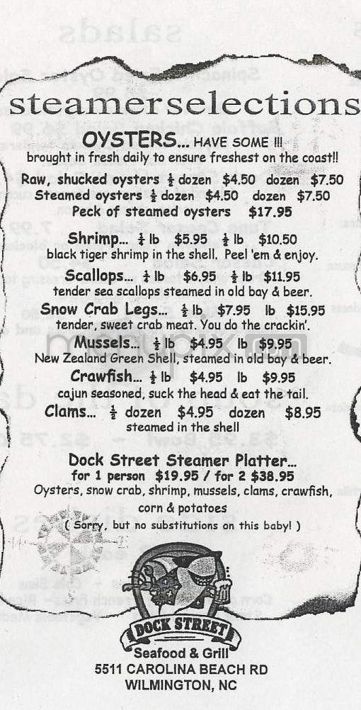 Dock Street Seafood & Grill - Wilmington, NC menu_pic