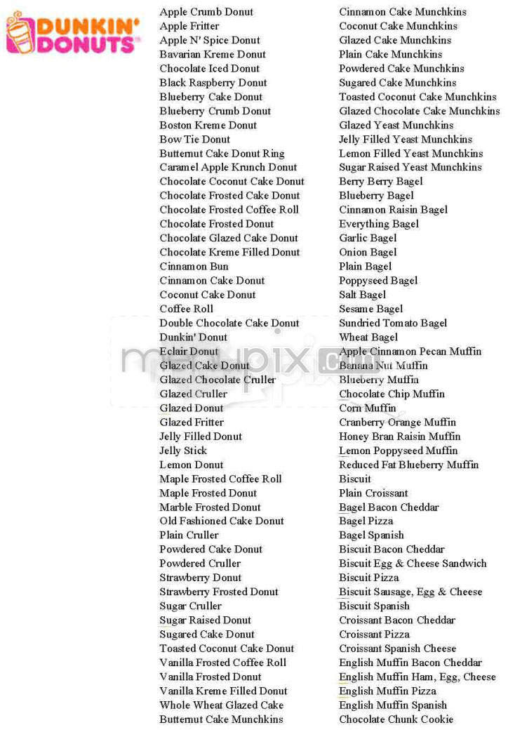 Dunkin' - Wilmington, NC menu_pic