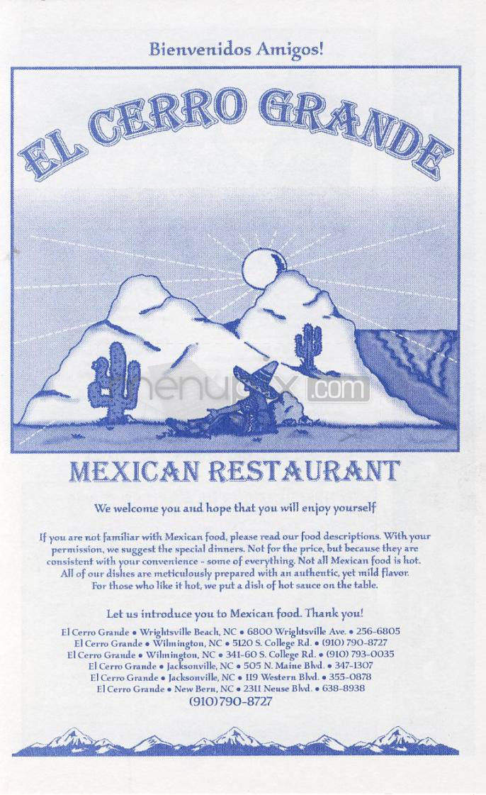 El Cerro Grande - Wilmington, NC menu_pic