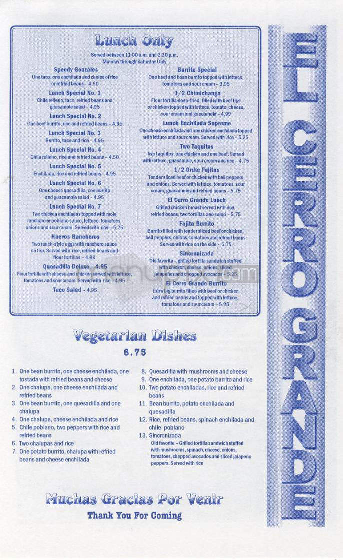 El Cerro Grande - Wilmington, NC menu_pic