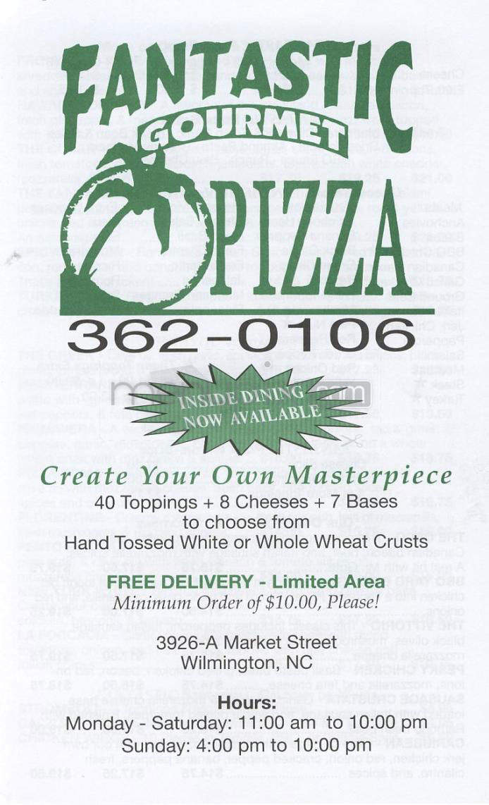 Fantastic Gourmet Pizza - Wilmington, NC menu_pic