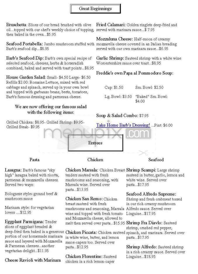 Freddie's Restaurant - Kure Beach, NC menu_pic