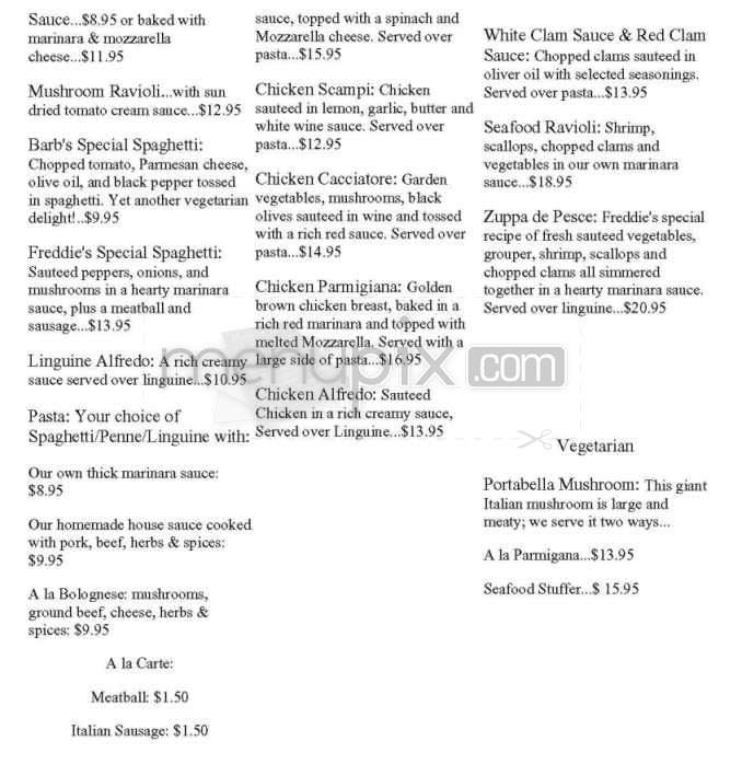 Freddie's Restaurant - Kure Beach, NC menu_pic