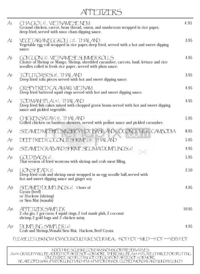 Indochine Restaurant - Wilmington, NC menu_pic