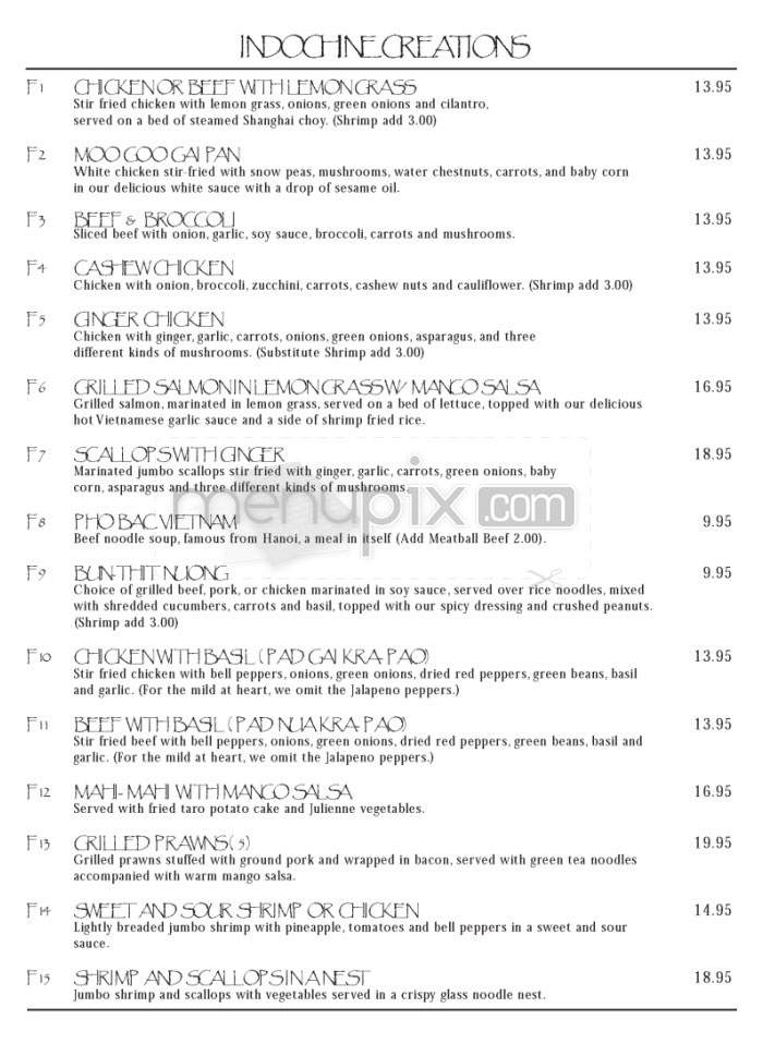 Indochine Restaurant - Wilmington, NC menu_pic