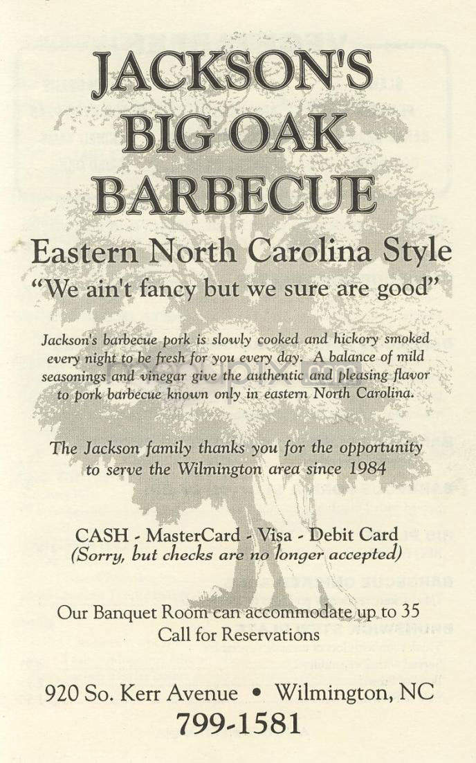 Jackson's Big Oak Barbecue - Wilmington, NC menu_pic