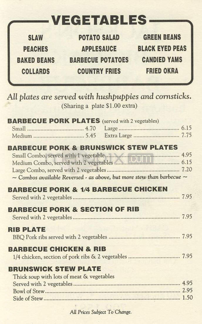 Jackson's Big Oak Barbecue - Wilmington, NC menu_pic