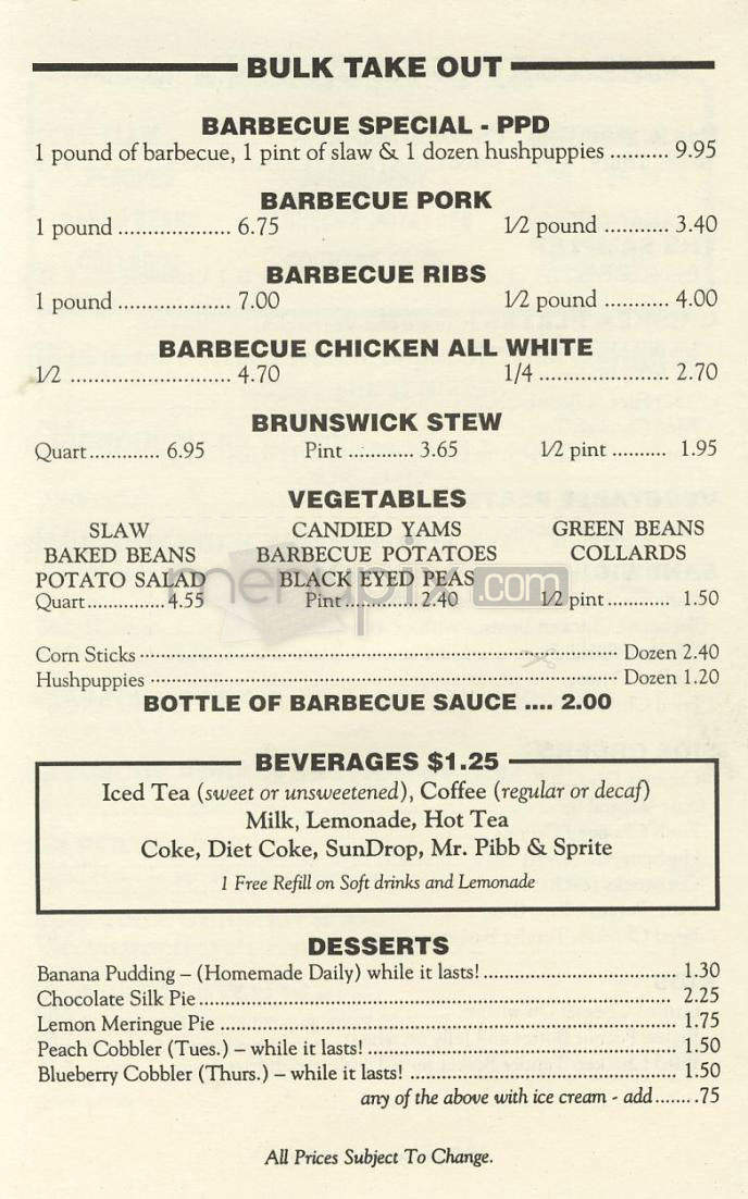 Jackson's Big Oak Barbecue - Wilmington, NC menu_pic