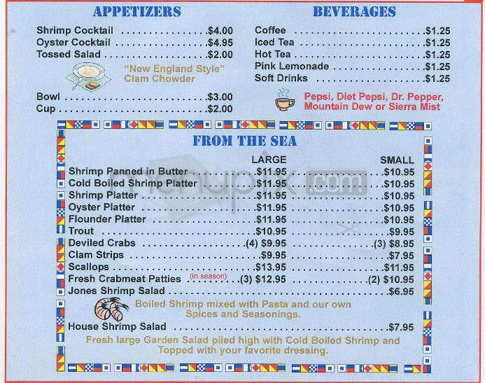 Jones' Seafood Restaurant - Wilmington, NC menu_pic
