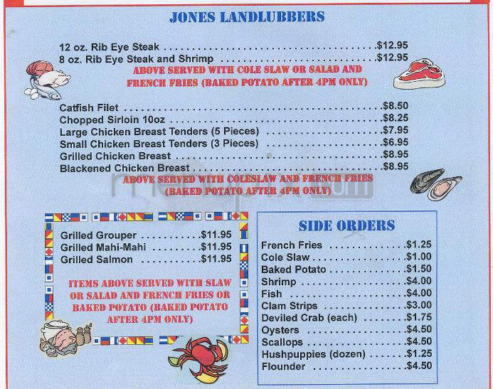 Jones' Seafood Restaurant - Wilmington, NC menu_pic
