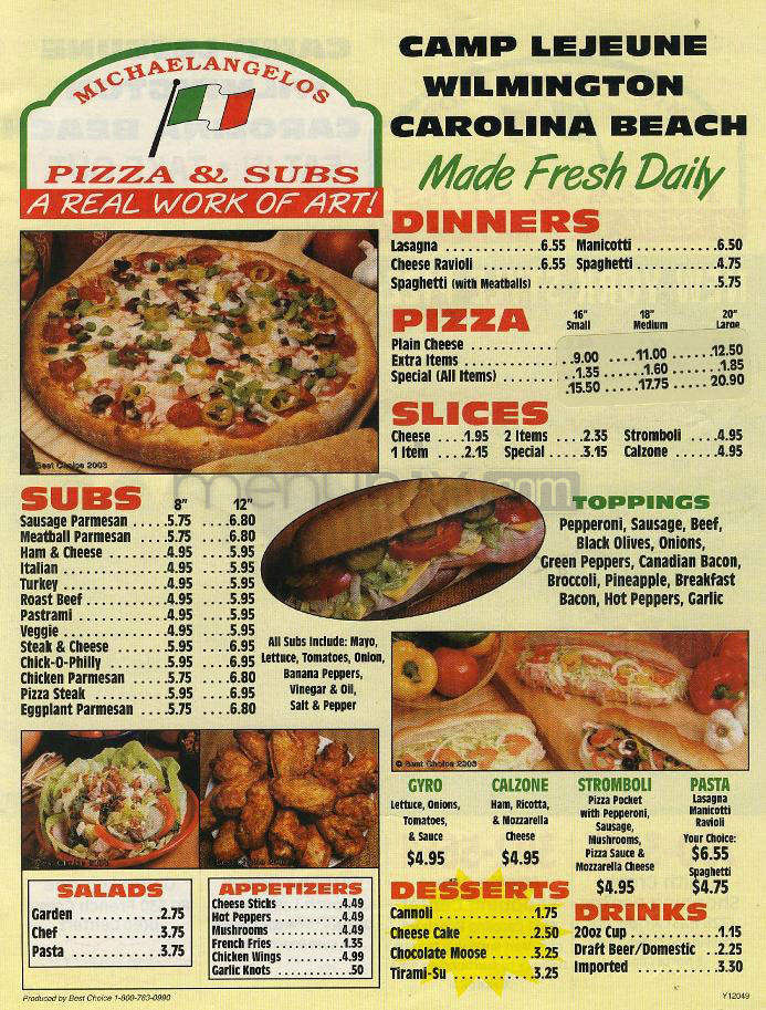 Michaelangelo's Pizza & Subs - Wilmington, NC menu_pic