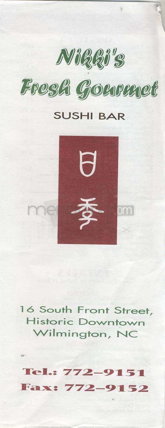 Nikki's Restaurant & Sushi Bar - Wilmington, NC menu_pic