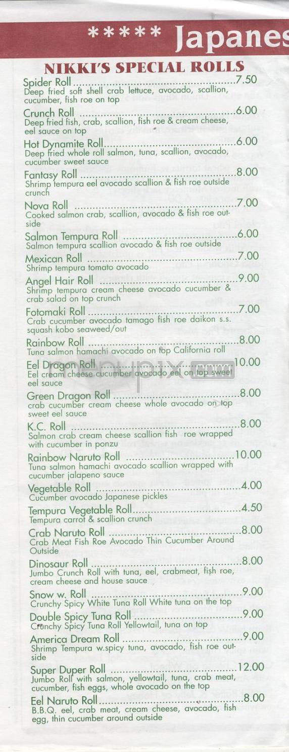 Nikki's Restaurant & Sushi Bar - Wilmington, NC menu_pic