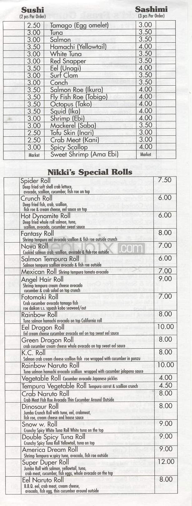 Nikki's Restaurant & Sushi Bar - Wilmington, NC menu_pic