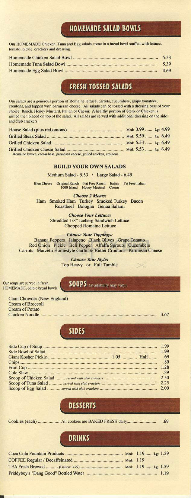 Priddyboy's Sandwich Grill - Wilmington, NC menu_pic