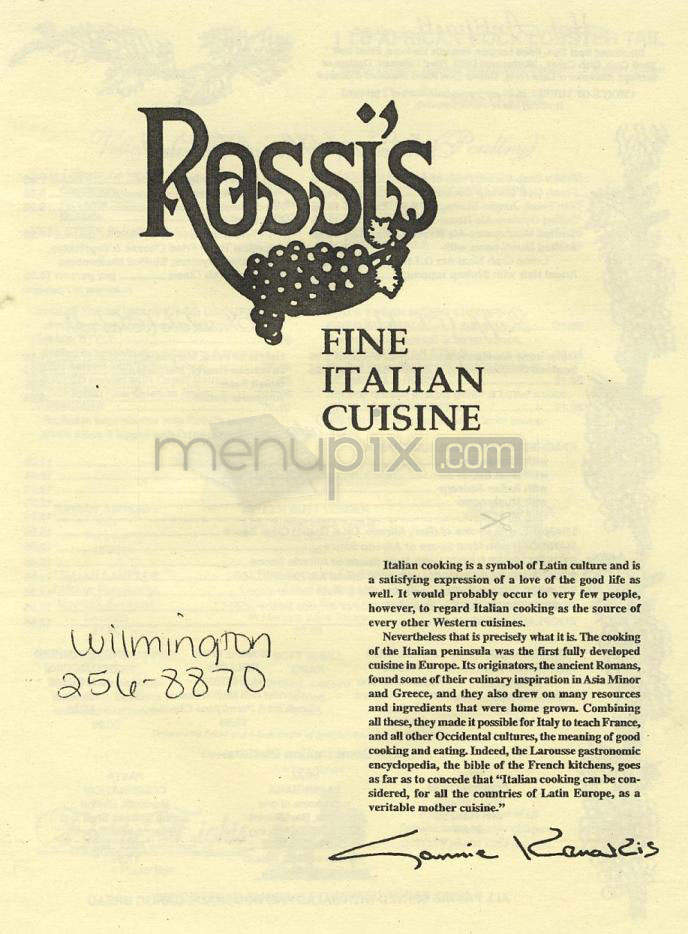Rossi's Fine Italian Cuisine - Wilmington, NC menu_pic