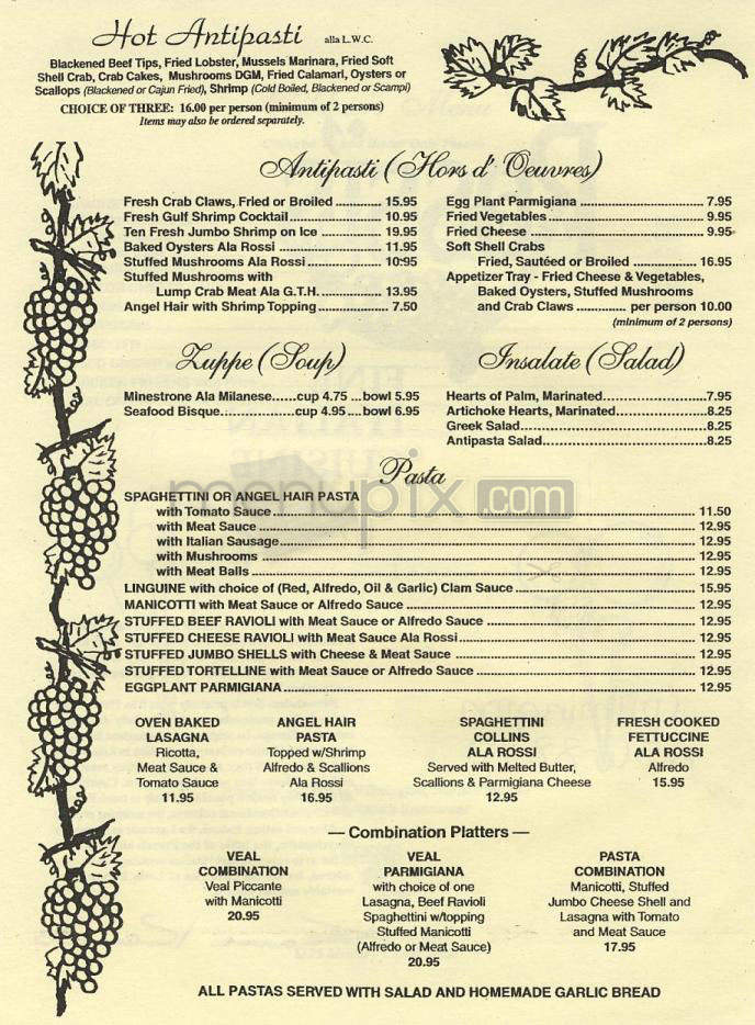 Rossi's Fine Italian Cuisine - Wilmington, NC menu_pic