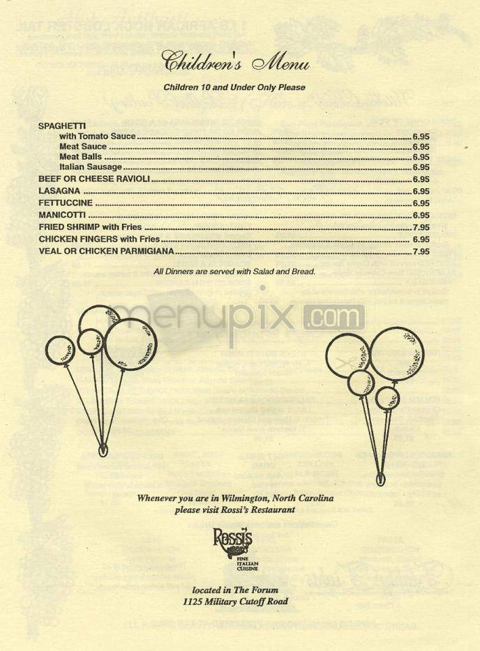 Rossi's Fine Italian Cuisine - Wilmington, NC menu_pic