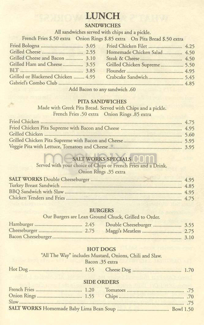 The Original Salt Works - Wilmington, NC menu_pic