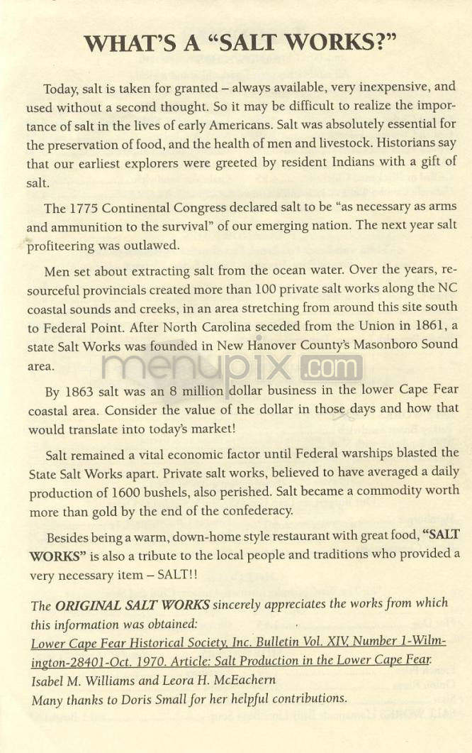 The Original Salt Works - Wilmington, NC menu_pic