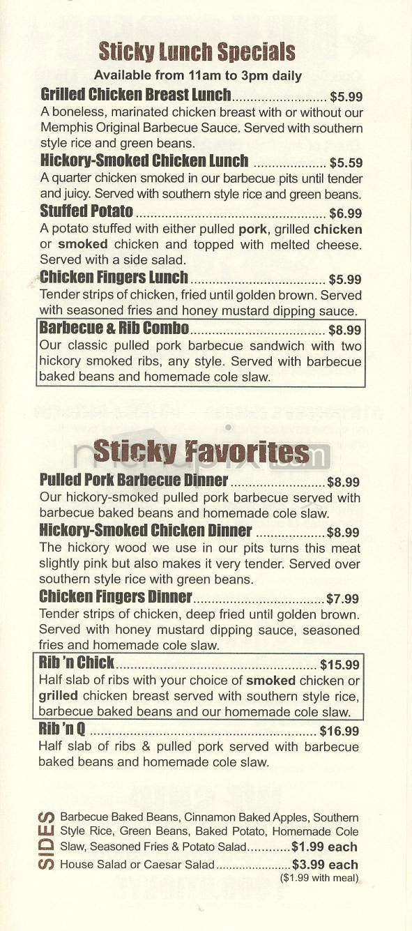 Sticky Fingers - Wilmington, NC menu_pic