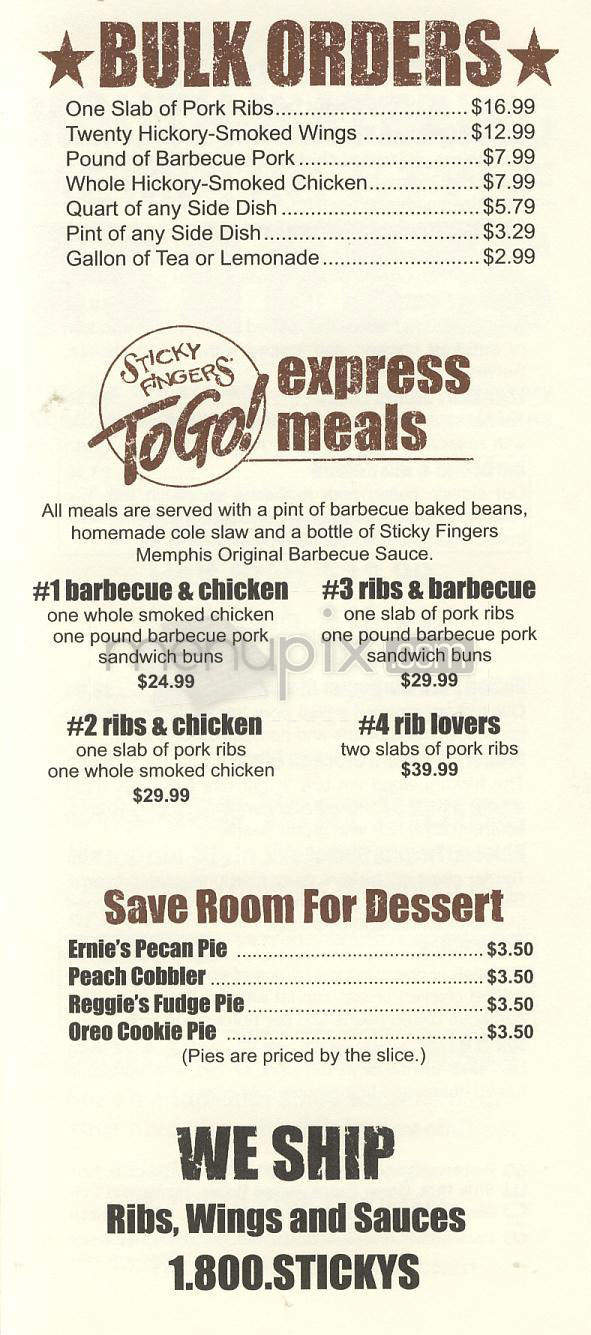 Sticky Fingers - Wilmington, NC menu_pic