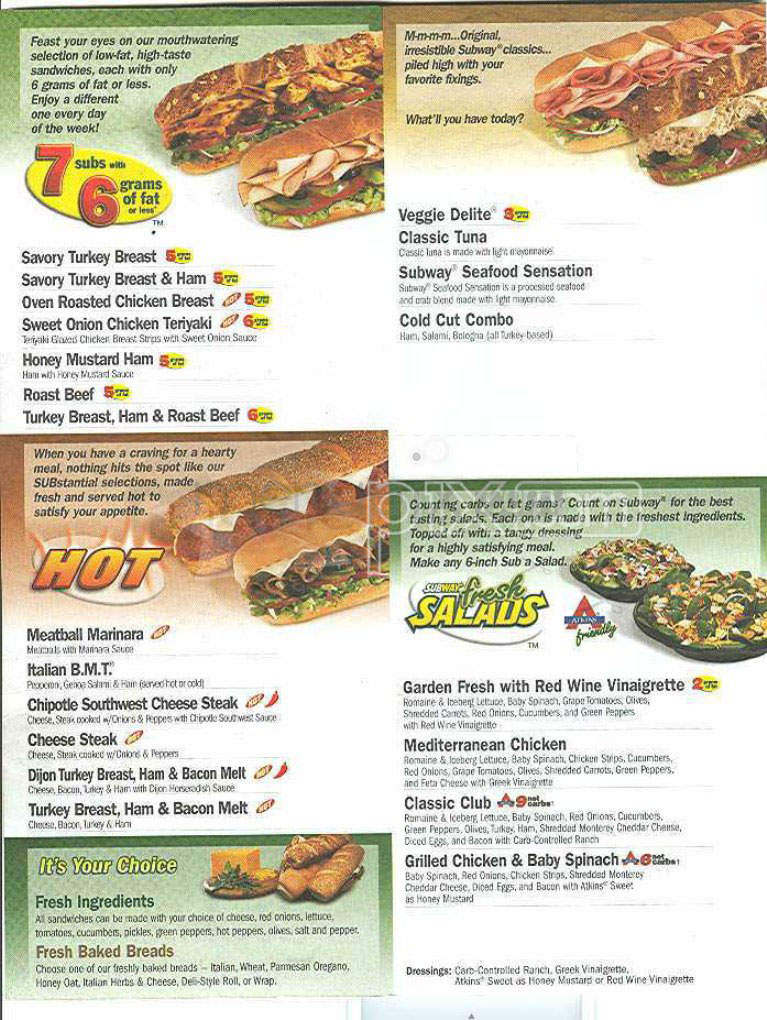 Subway Sandwiches & Salads - Wilmington, NC menu_pic