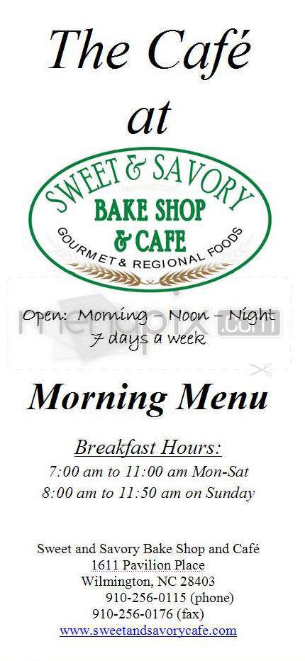 Sweet n Savory Cafe - Wilmington, NC menu_pic