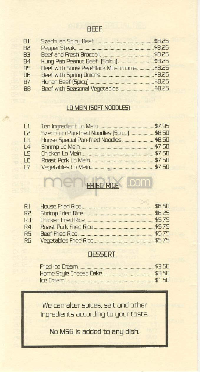 Szechuan 132 Chinese Restaurant - Wilmington, NC menu_pic