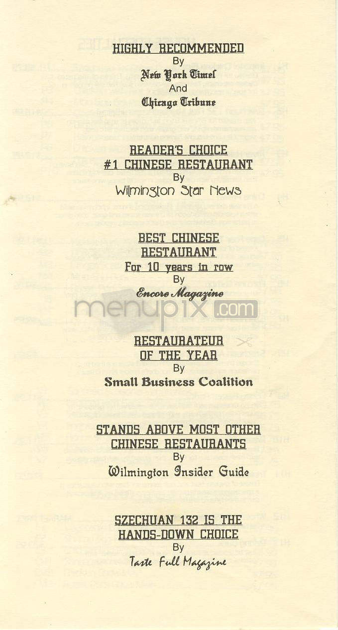 Szechuan 132 Chinese Restaurant - Wilmington, NC menu_pic
