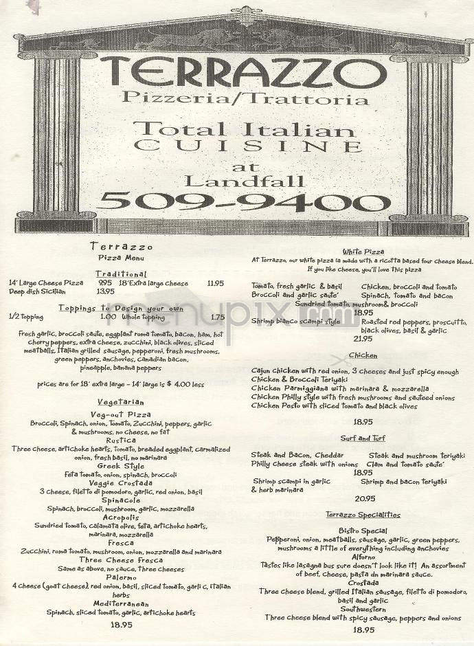 Terrazzo Pizzerria - Wilmington, NC menu_pic