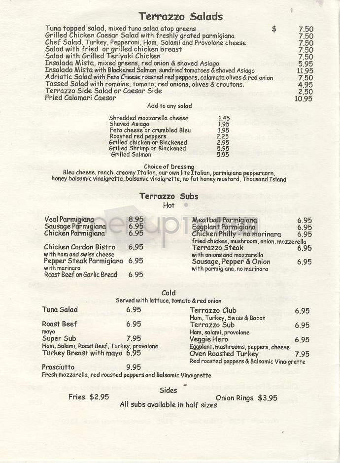Terrazzo Pizzerria - Wilmington, NC menu_pic