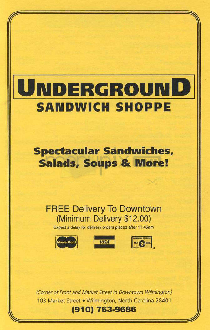 Underground Sandwich Shoppe - Wilmington, NC menu_pic