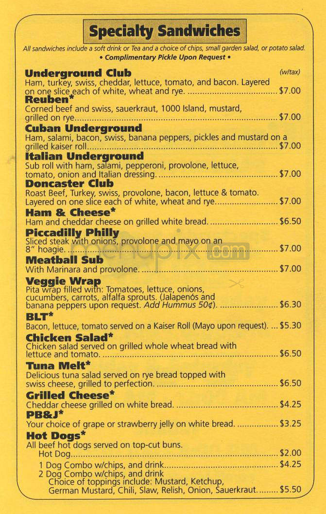 Underground Sandwich Shoppe - Wilmington, NC menu_pic