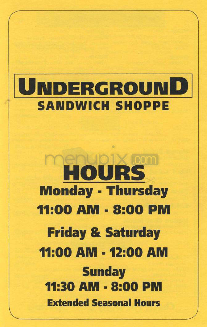 Underground Sandwich Shoppe - Wilmington, NC menu_pic