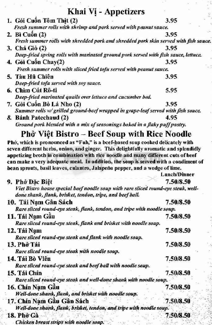 Viet Bistro - Wilmington, NC menu_pic