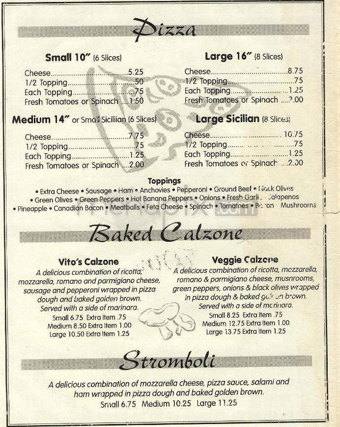 Vito's Pizzeria - Wrightsville Beach, NC menu_pic