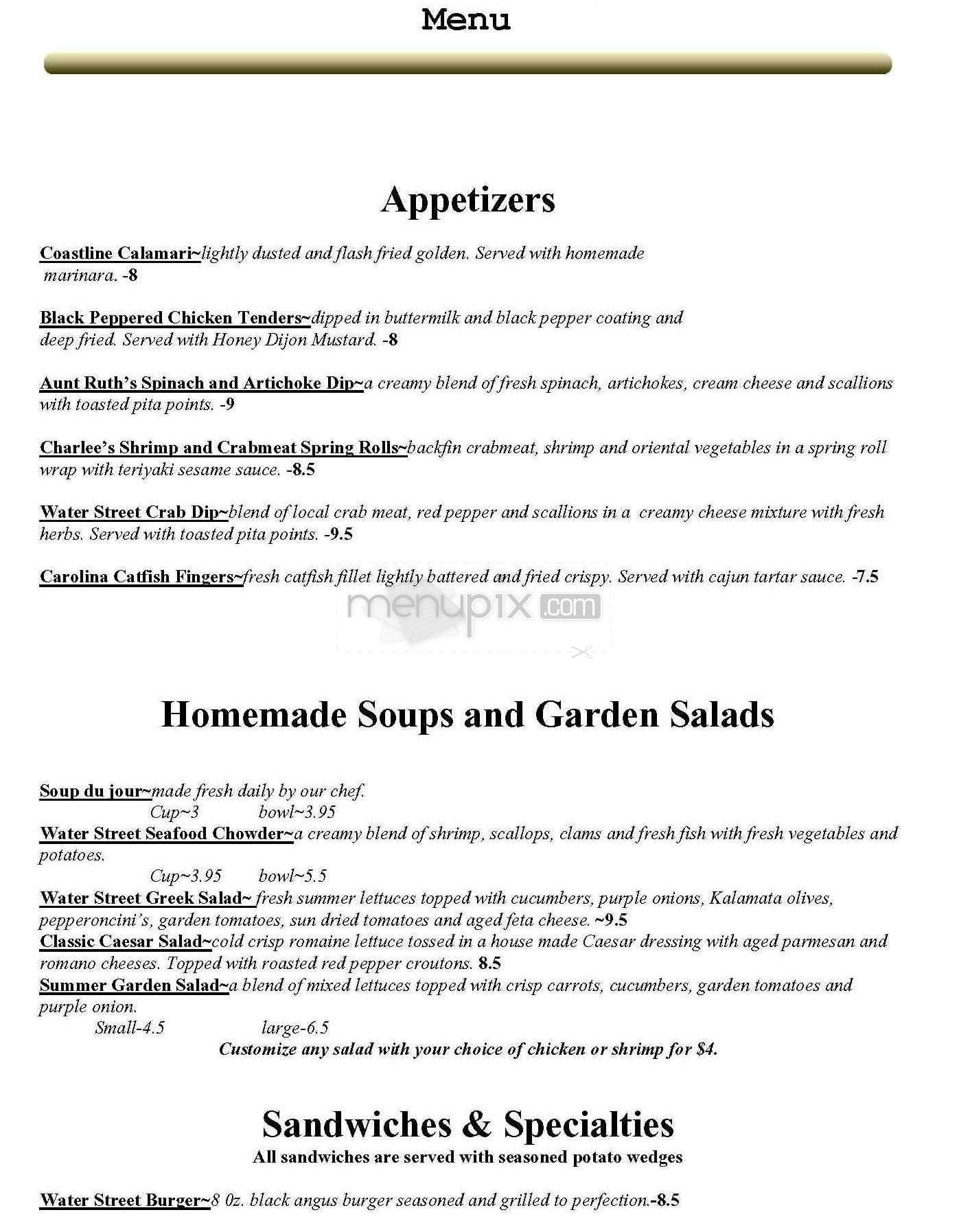 Water Street Restaurant - Wilmington, NC menu_pic