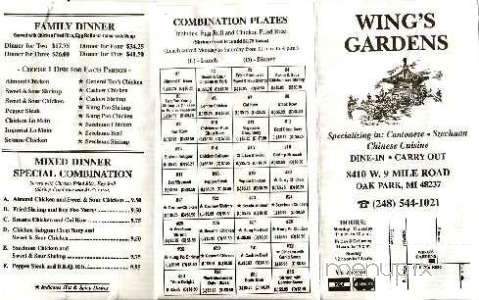 Wings sales garden menu